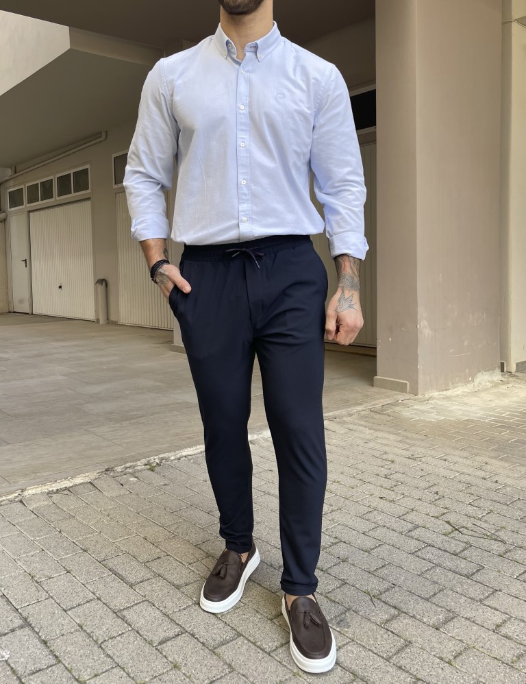 Ανδρικό μπλε υφασμάτινο παντελόνι loose fit FCL005B φωτογραφία